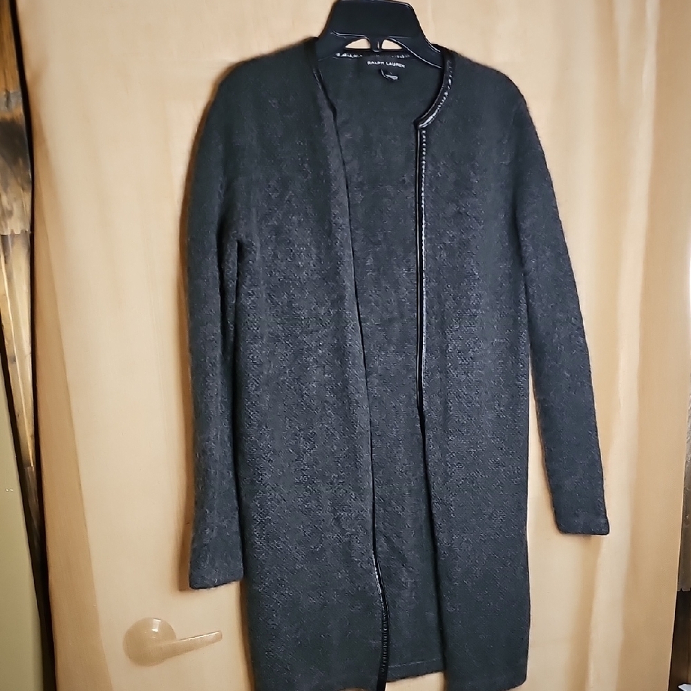 Ralph Lauren Dark Gray Open-Front Cardigan 100% Cashmiere